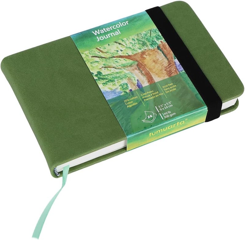 tumuarta Watercolor Journal, 3.5x5.5”, 140 LB, 300 GSM, Cotton Paper, Cold Press, 24 Sheets, 48 Pages, Watercolor Sketchbooks for Use As Travel Notebook Mixed Media Pad On The Go - Image 1